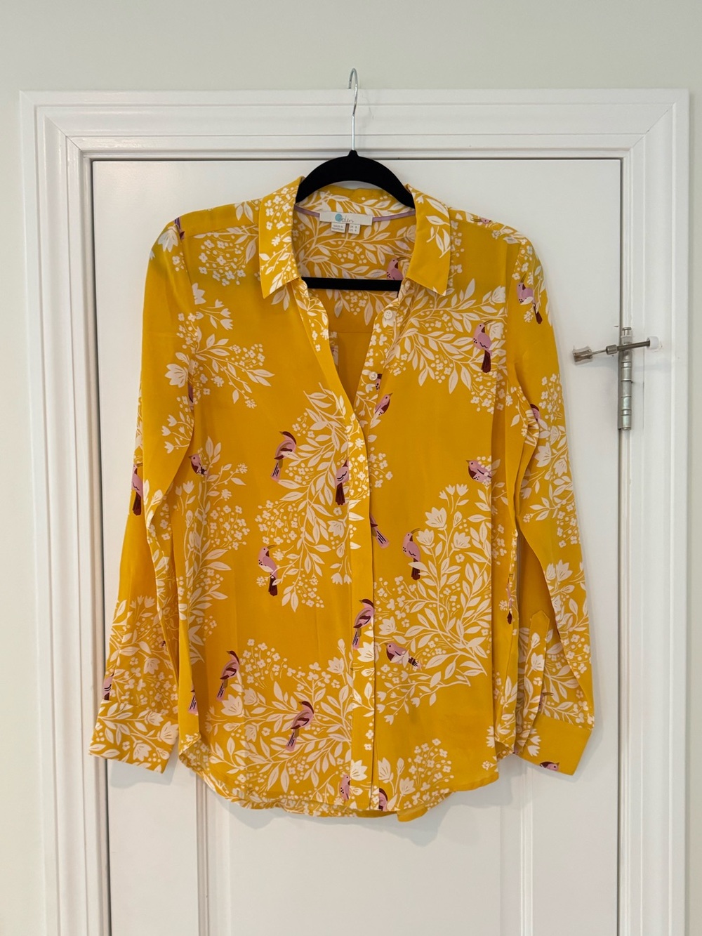 Boden 100% Silk Yellow Floral Button-Down Women's Shirt, Size 4
